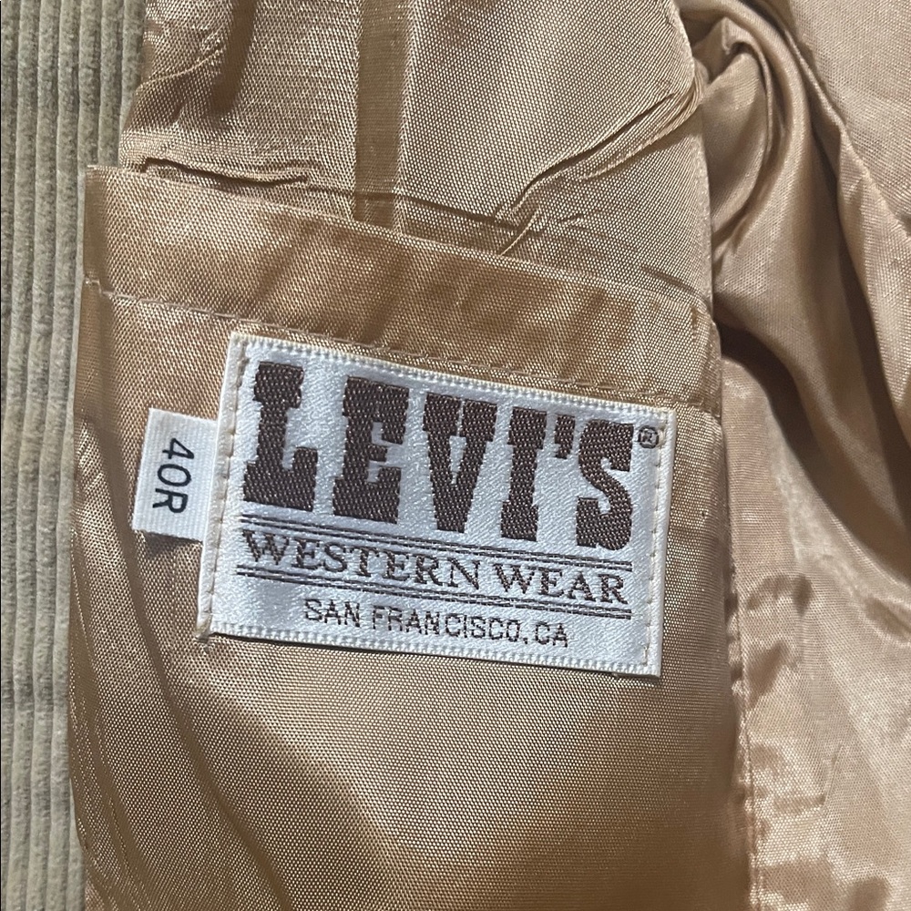 VINTAGE Levis Blazer Mens 40 R Tan Corduroy Western Elbow Patch Coat Jacket - Picture 6 of 6